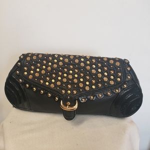 Betsey Johnson Studded gold and black clutch EUC